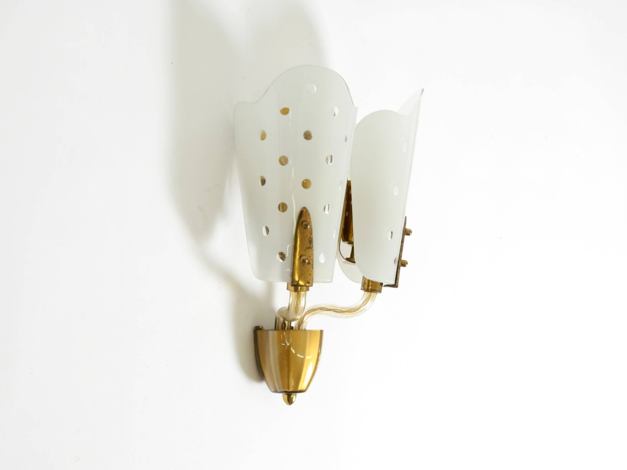 Beautiful large Mid Century Modern wall lamp made of brass and glass