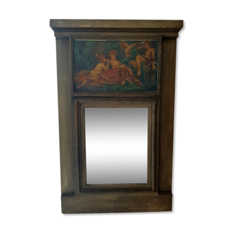 Miroir trumeau - de style Louis XVI - en bois sculpté et laqué - 71x45cm