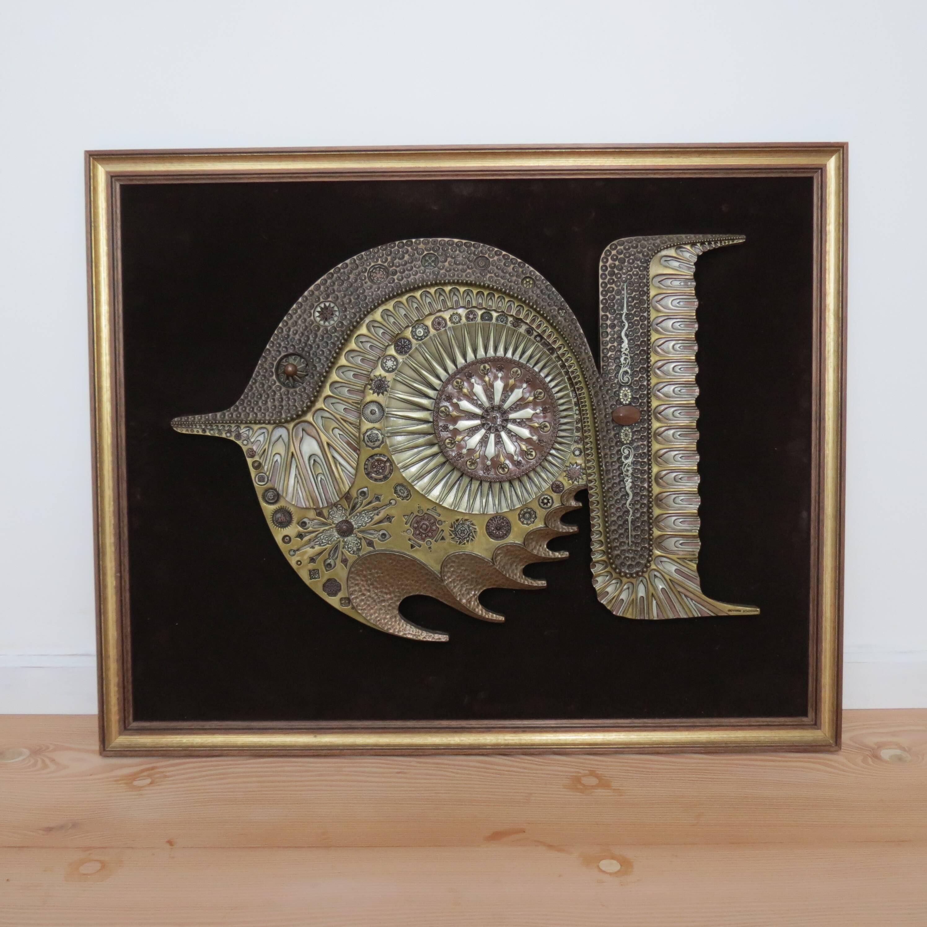 Giovanni  Schoeman Brutalist Cold Cast Metal Sculpture Fish Wall Hanging