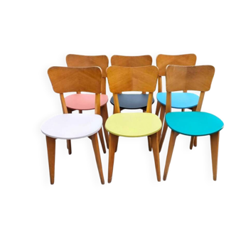Set of 6 vinyl and wood chairs