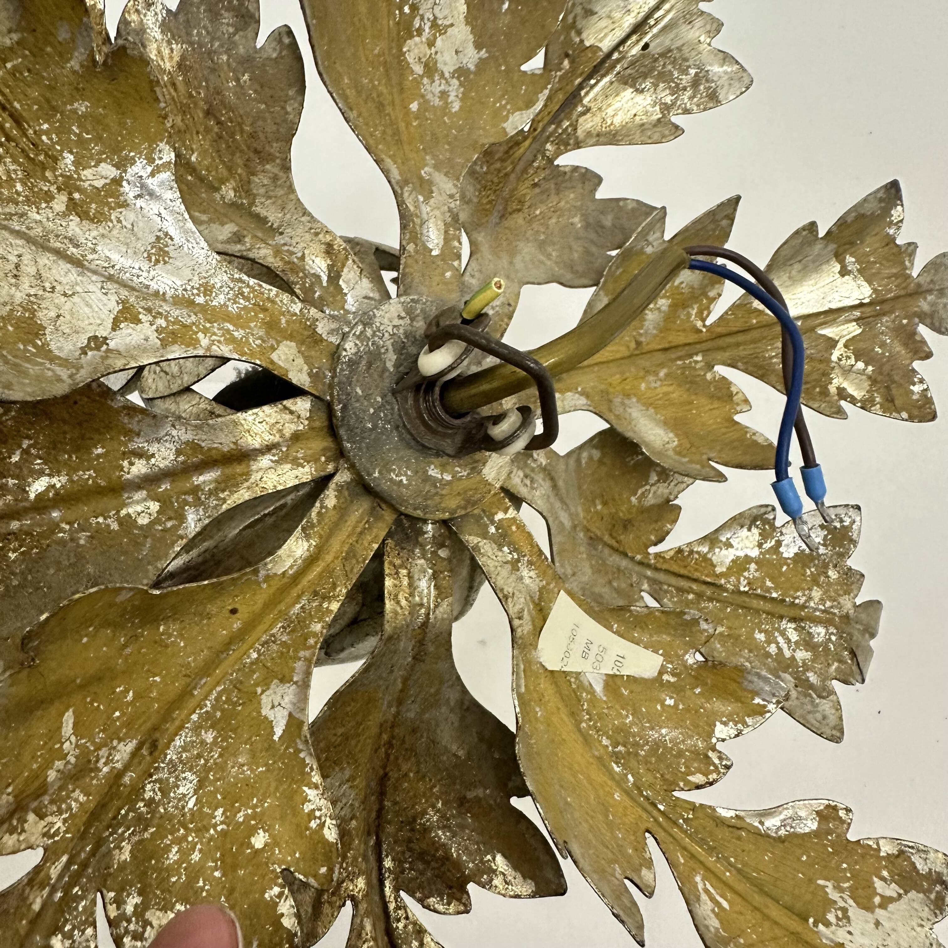Hollywood regency leaf flower ceiling light flush mount , 1970s