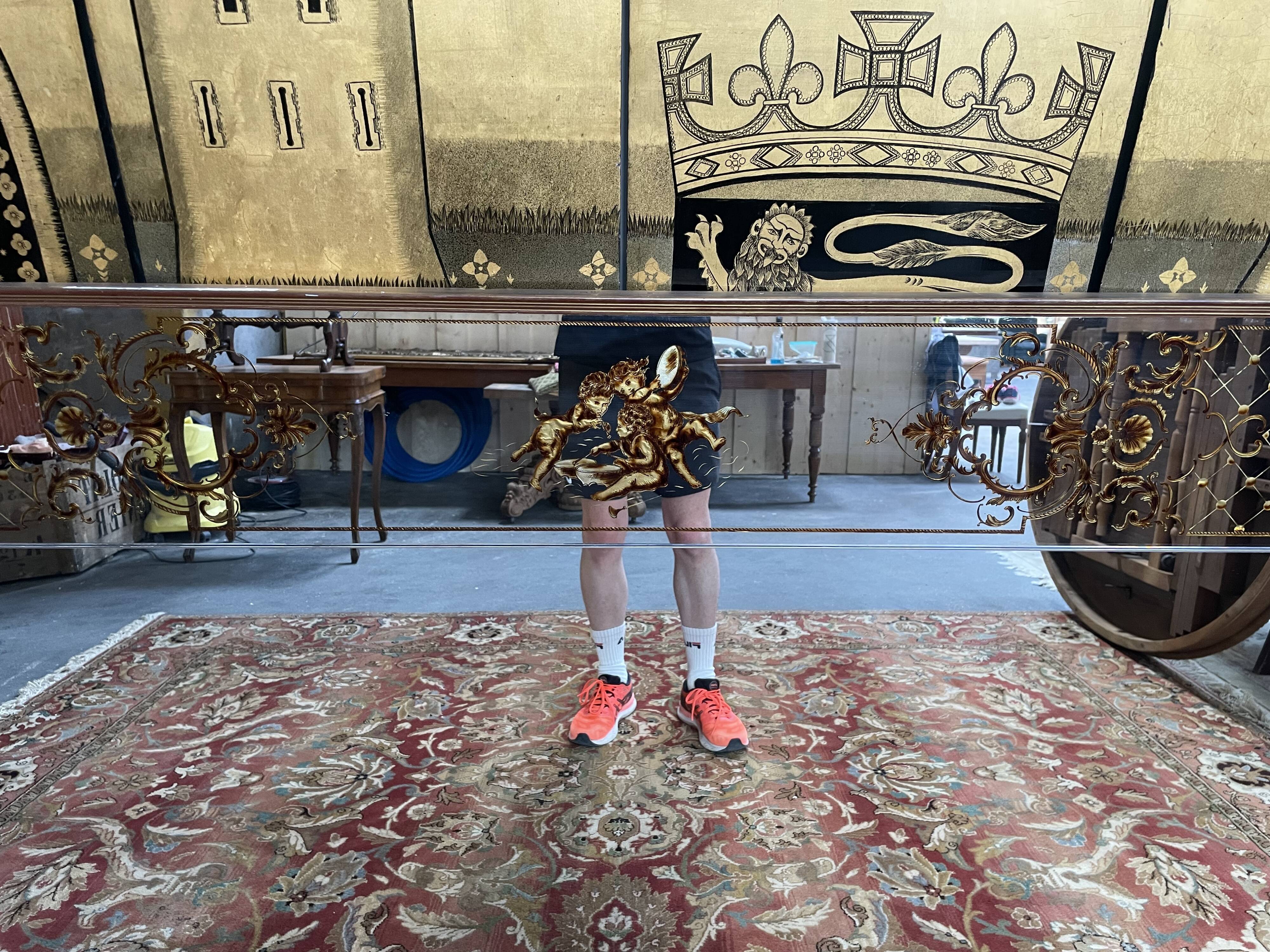 Brasserie mirror art nouveau style eglomised glass