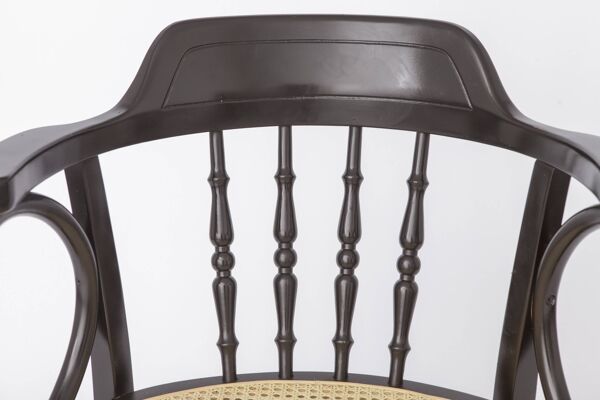 Fauteuil vintage en bois cintré, siège en osier de Vienne, années 1990   Bois de hêtre noir