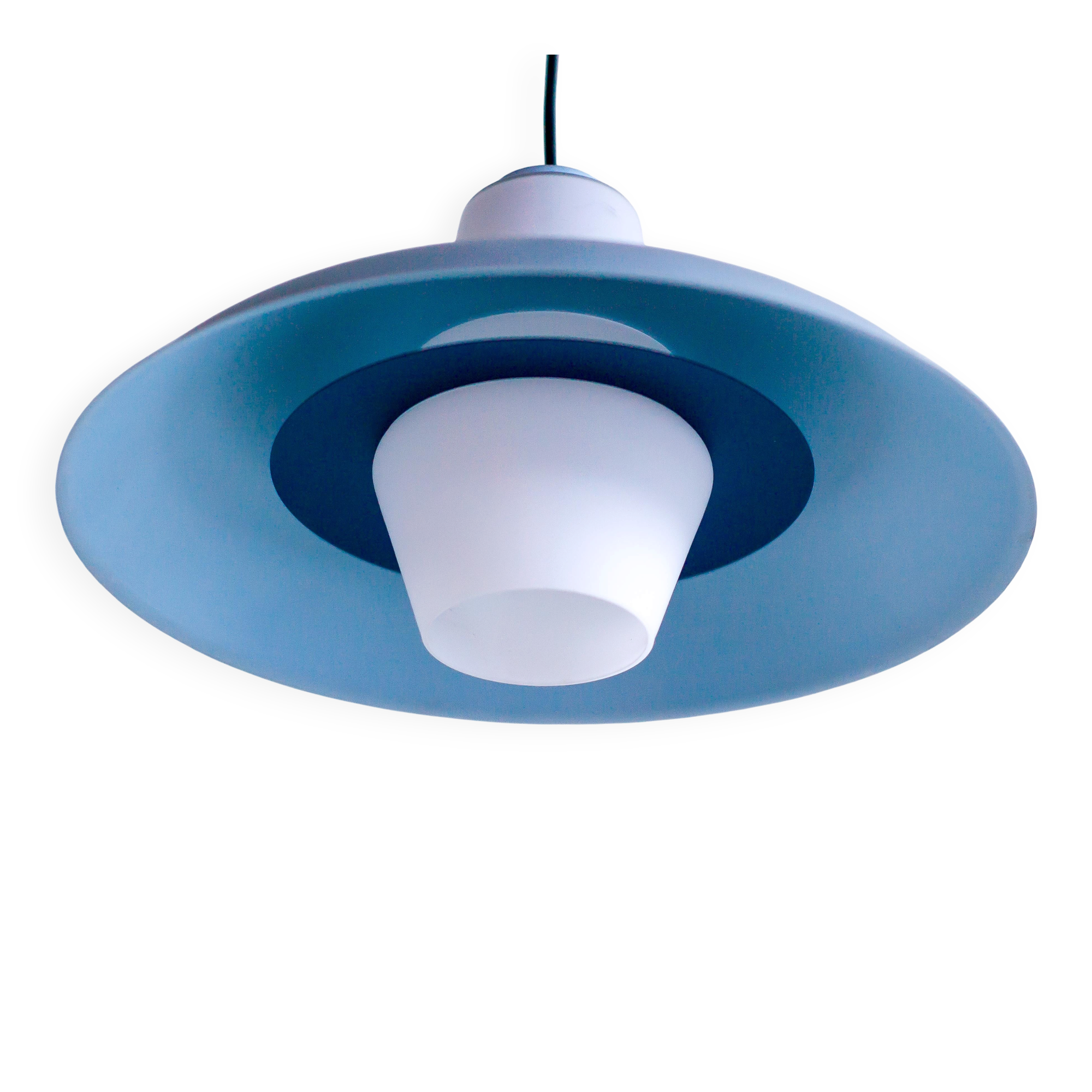 Philips pendant light in frosted sky blue glass by Louis Kalff