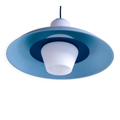 Suspension Philips en verre dépoli bleu ciel de Louis Kalff