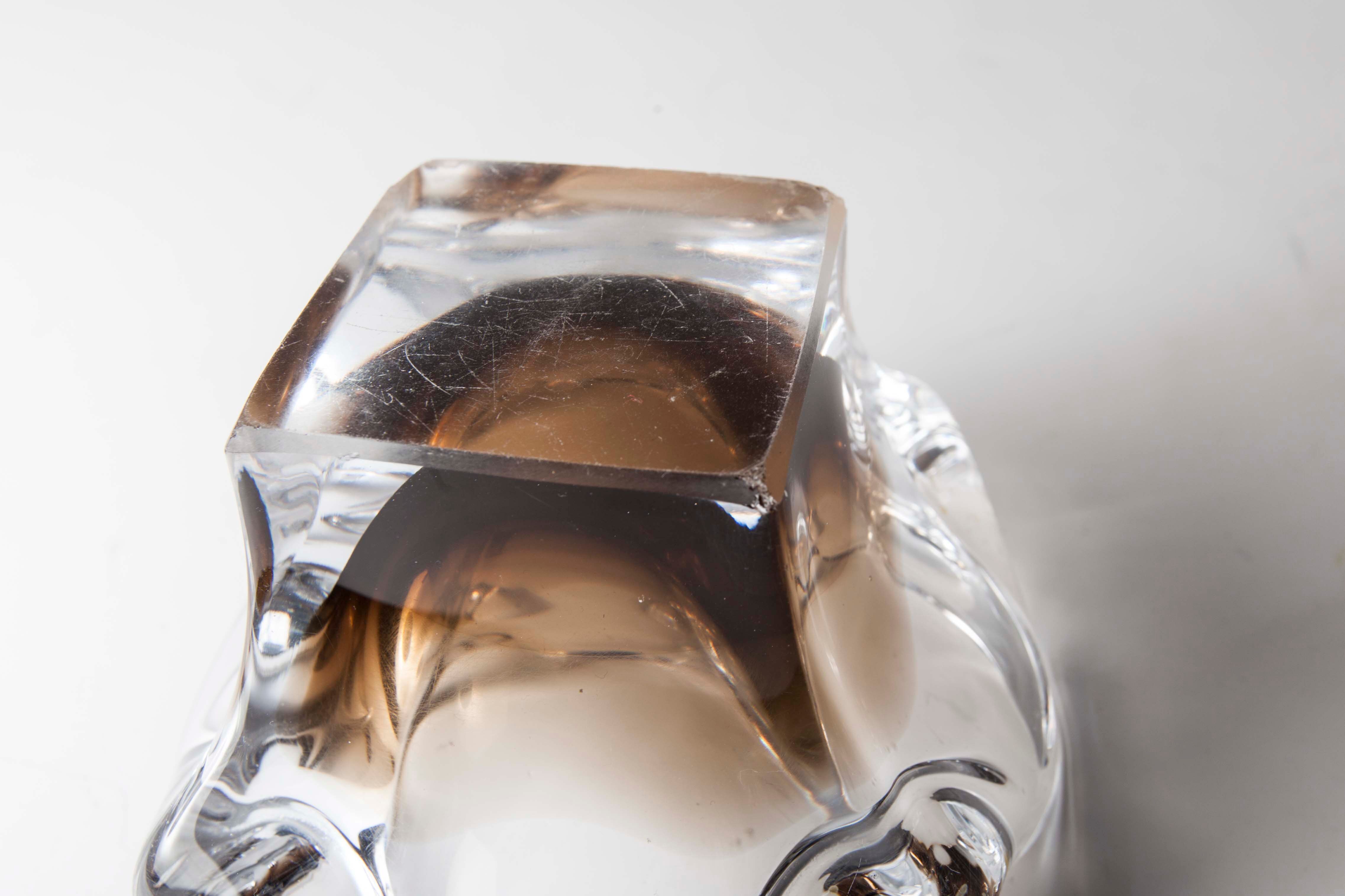 Murano ashtray transparent and smoked flower shape