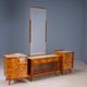 Vintage dressing table with burl veneer, large mirror and storage cabinets