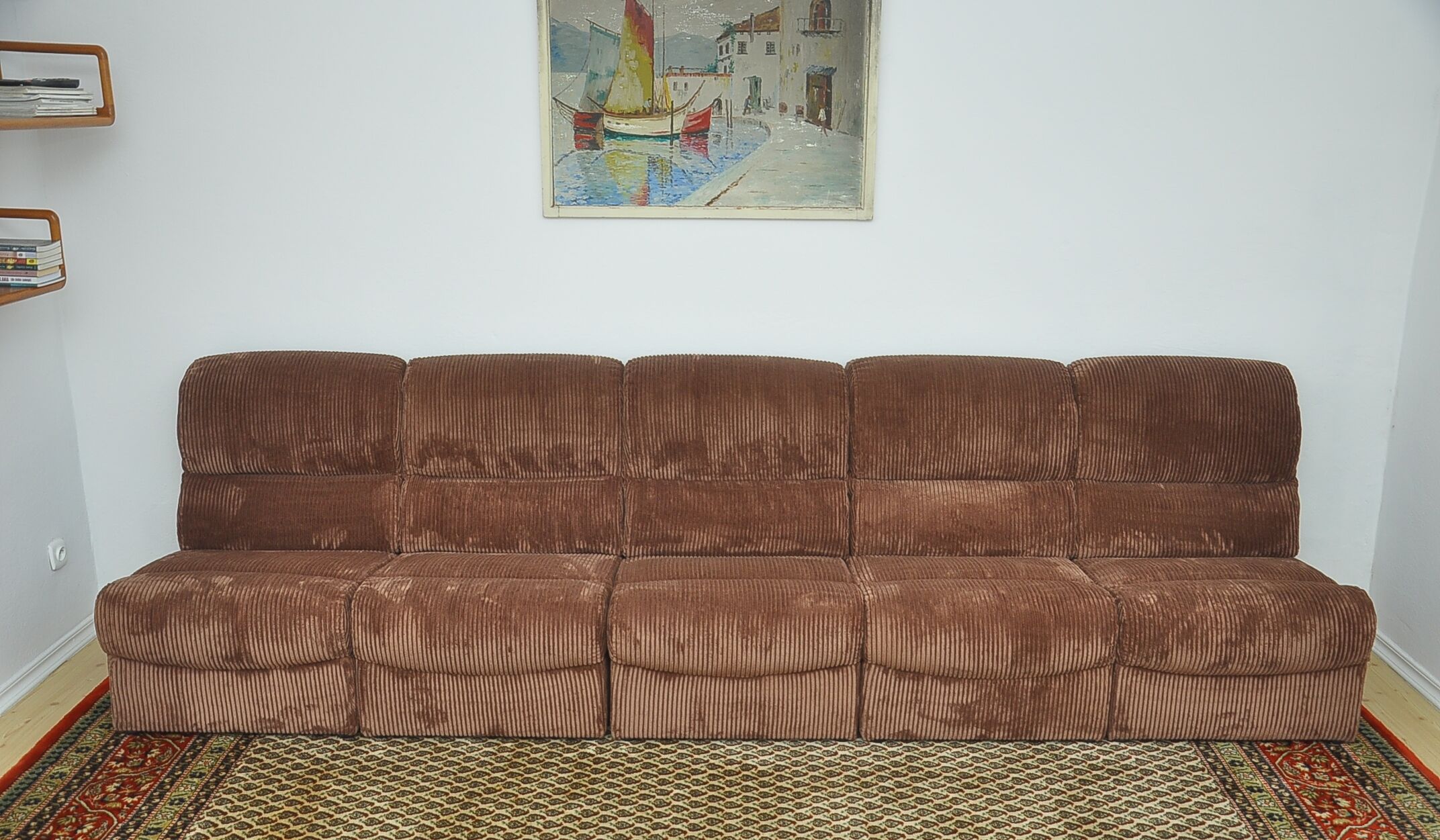 Brown corduroy modular sofa from the 70's, set of 5
