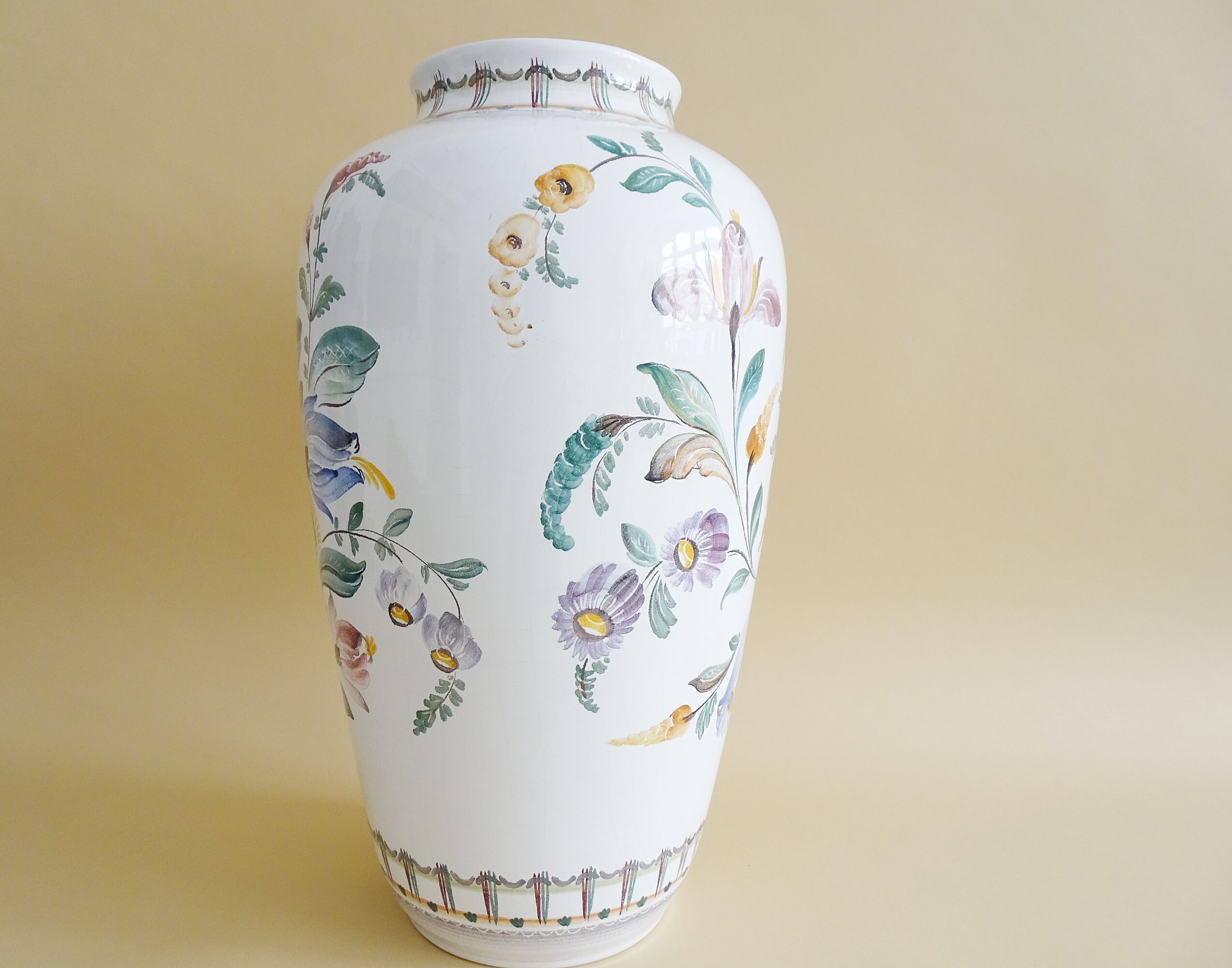 Gmundner Keramik floor vase with floral decor