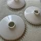 Set of 3 white opaline pendant lamps with scalloped collar.