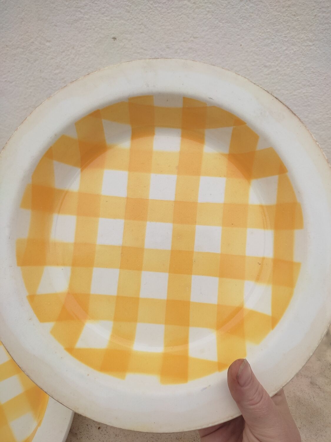 2 Yellow checkered dishes Sarreguemines