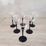 6 cocktail glasses / black stem martini glasses