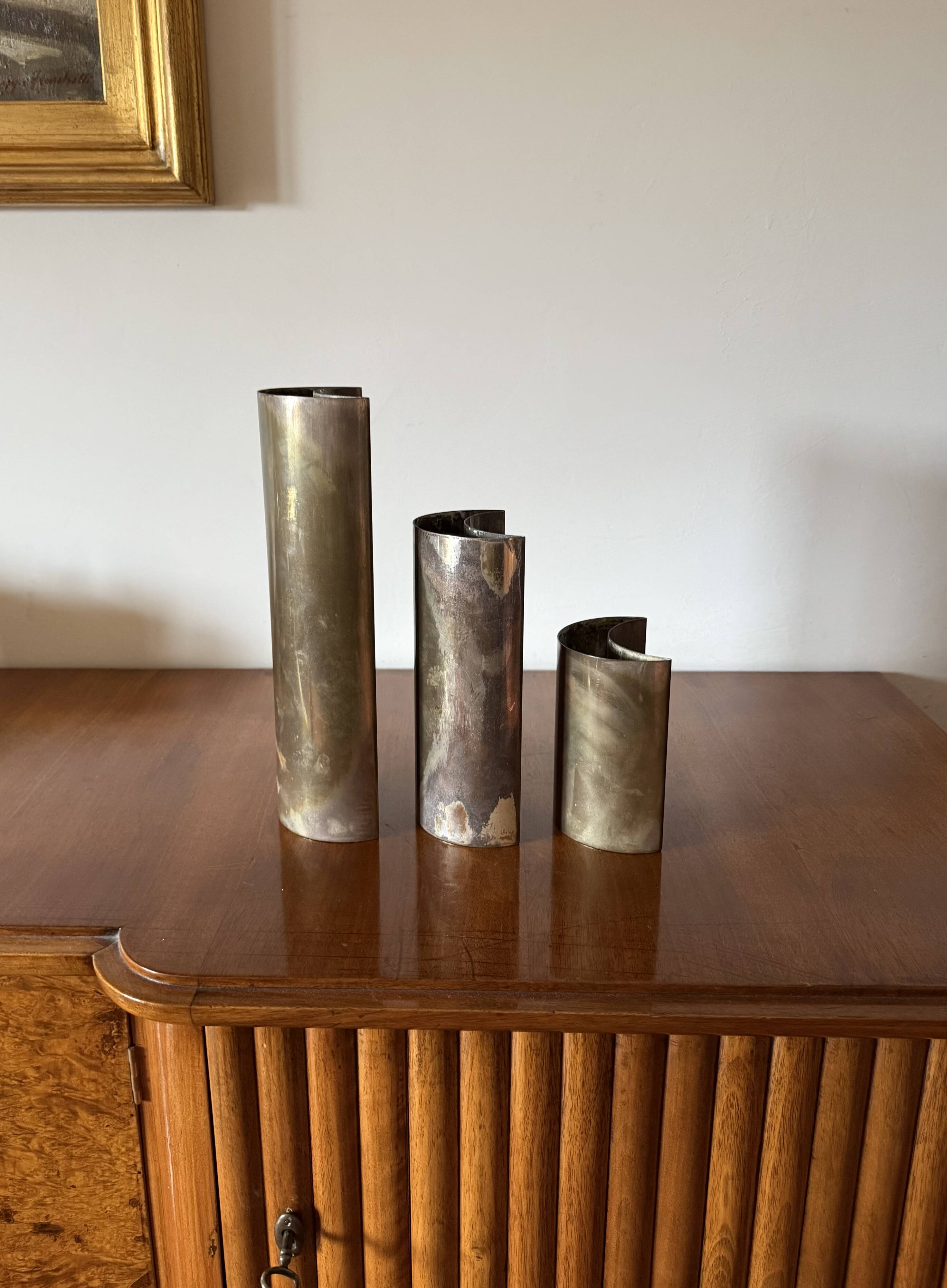 Mid-century set of 3 silver-plated vases, GiBi Italy 1970s