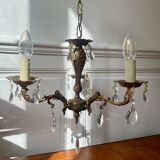 Lustre pampilles 3 branches en laiton