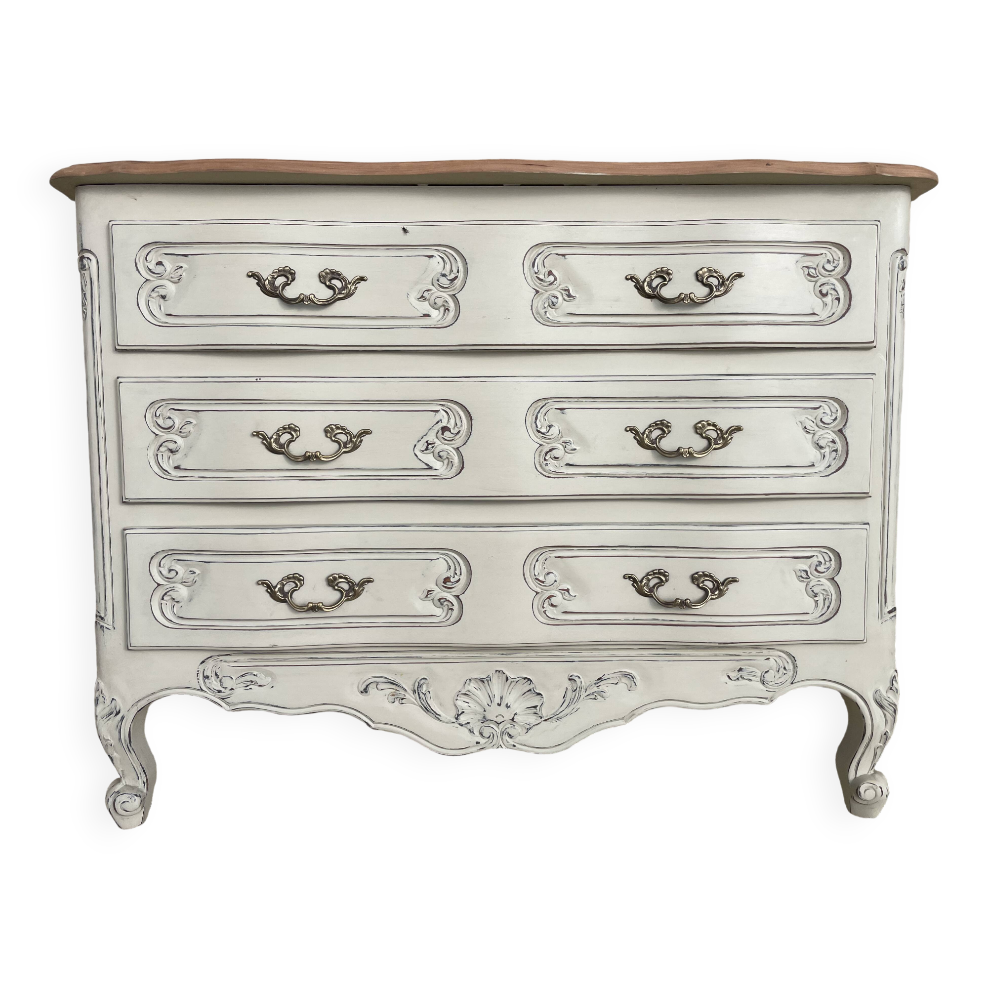 Louis XV style chest of drawers in patinated cherry wood and raw wood top