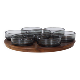 Vintage teak Lazy Susan with 7 glass bowls, 1960s