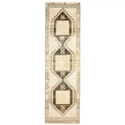 1970s Vintage Turkish Hand-Knotted Wool Cotton Beige Runner Rug  103x374