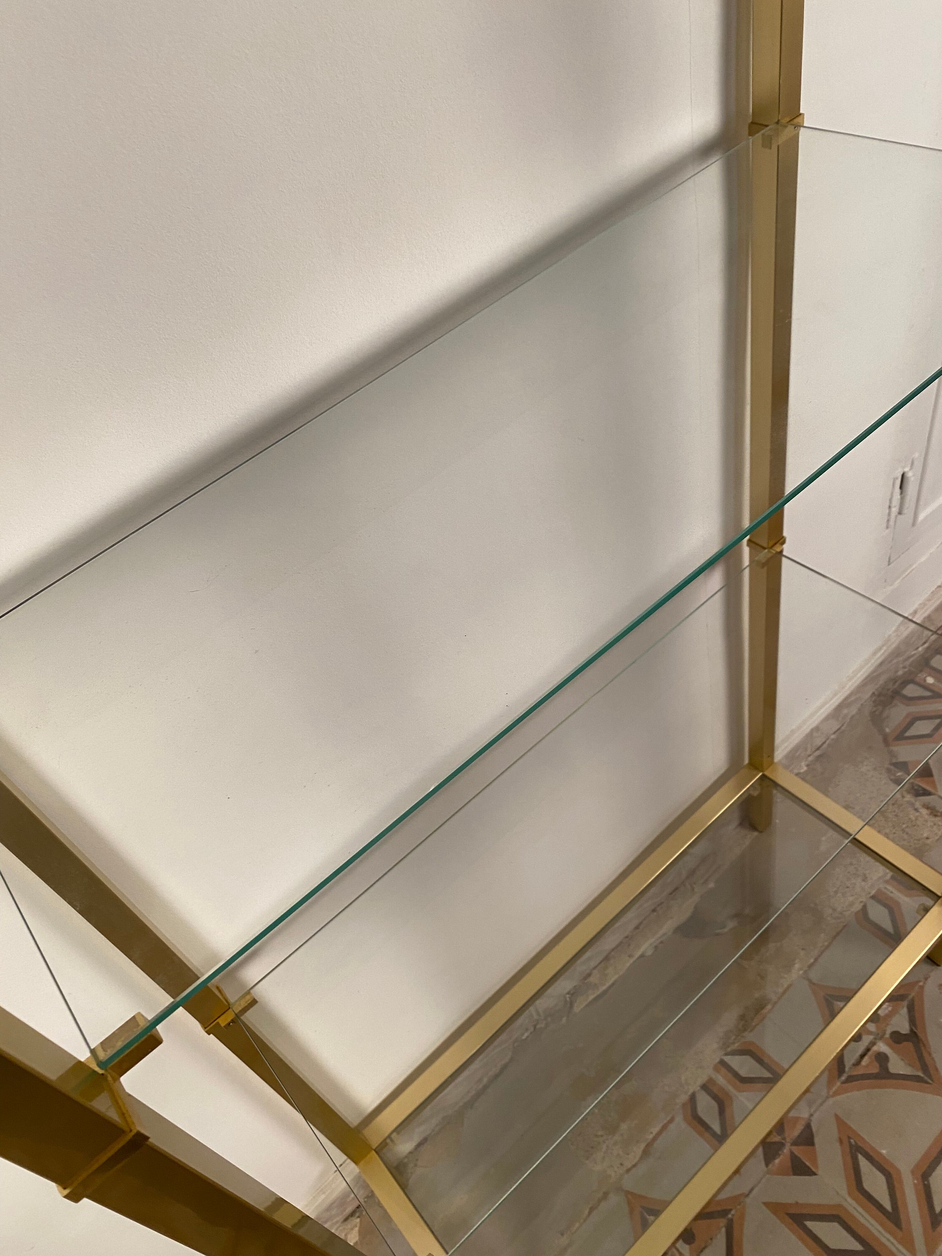 Bookcase in gilded metal and glass, Pierre Vandel Paris, circa 70