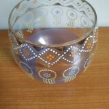 Enamelled glass ball vase decorated with beads and garlands