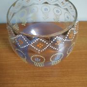 Enamelled glass ball vase decorated with beads and garlands