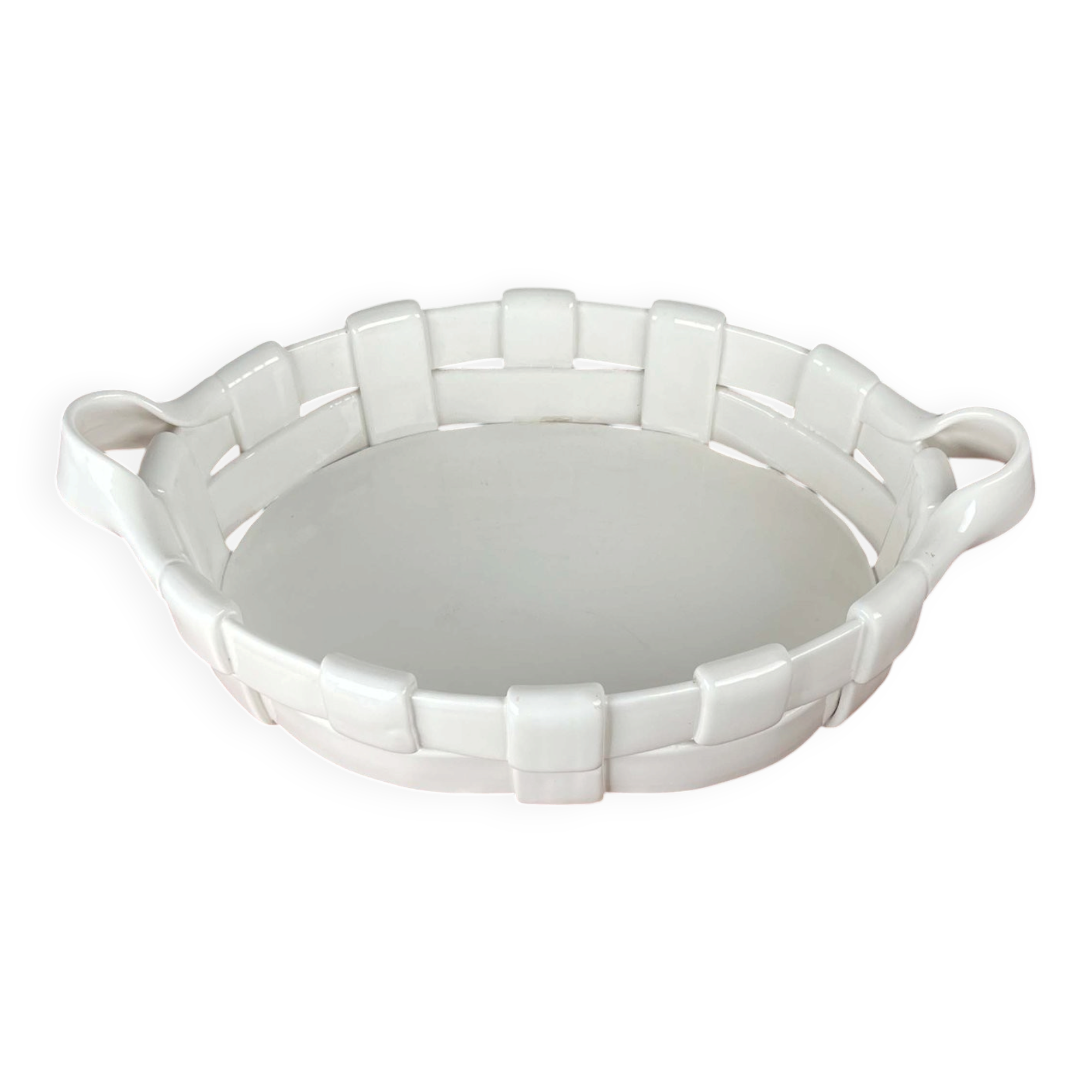 Vintage Italian woven basket in white ceramic