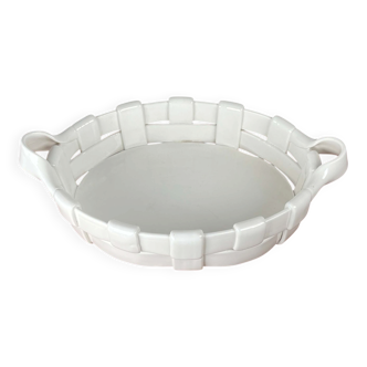 Vintage Italian woven basket in white ceramic