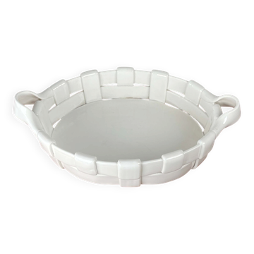 Panier tressé vintage italien en céramique blanche