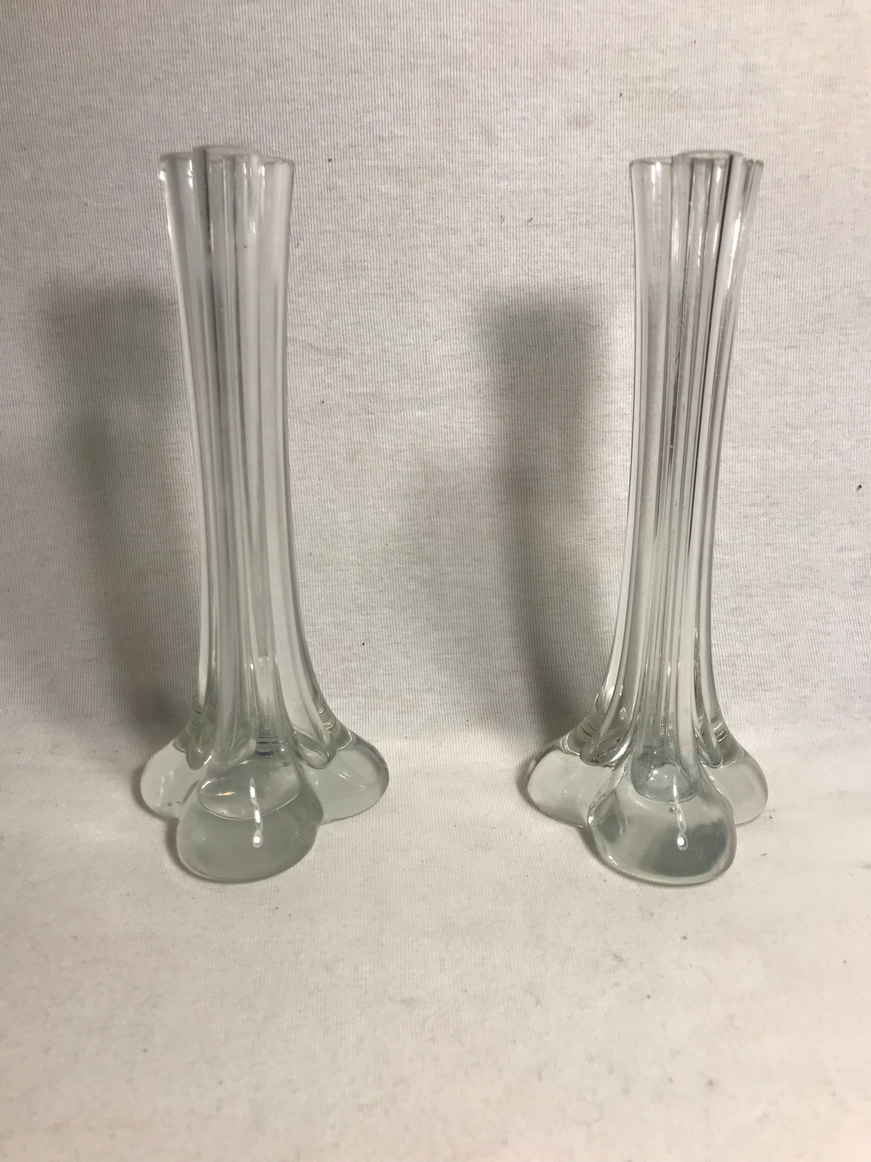 Pair old doilies glass vases 70s