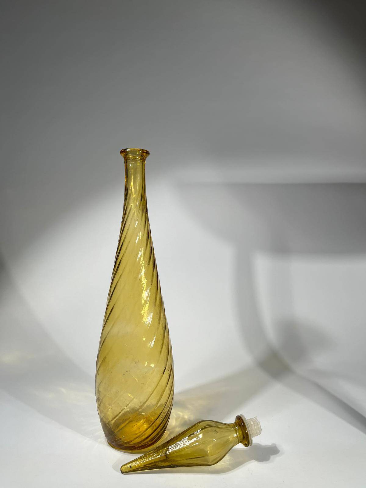 Yellow orange genie bottle in diamond wave textured glass, Glassware