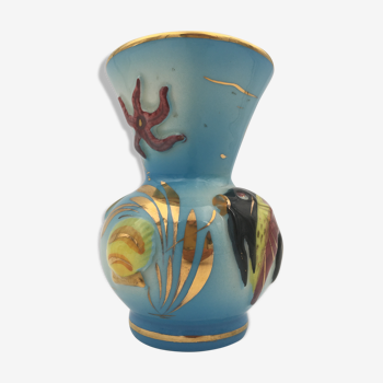 Vase en céramique céramique de Monaco, décor marin sur fond bleu, signé et numéroté - années 1950