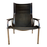 Black leather and chrome reclining armchair designed by "Hans Eichenberger" 1960.