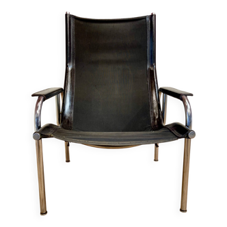 Black leather and chrome reclining armchair designed by "Hans Eichenberger" 1960.