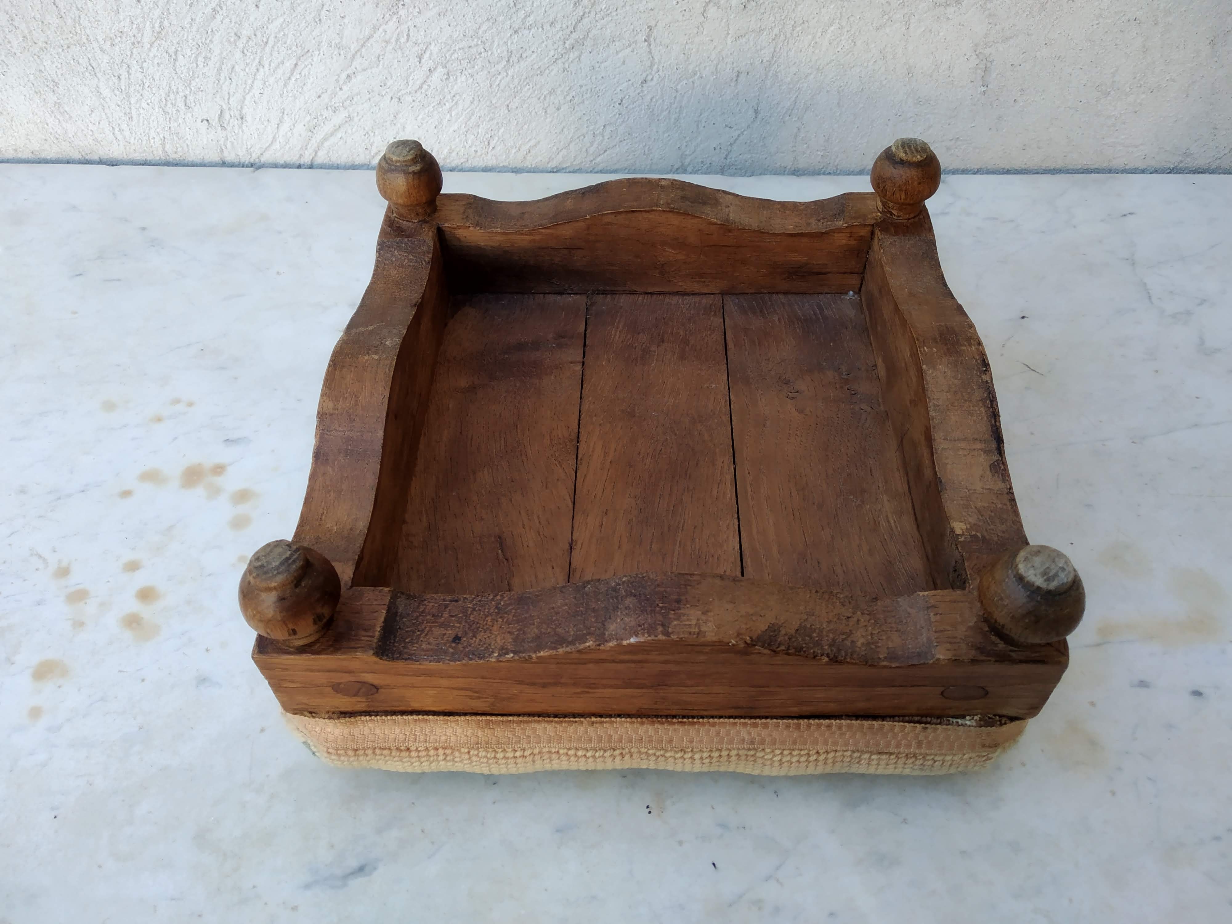 Small antique footrest stool lined canvas