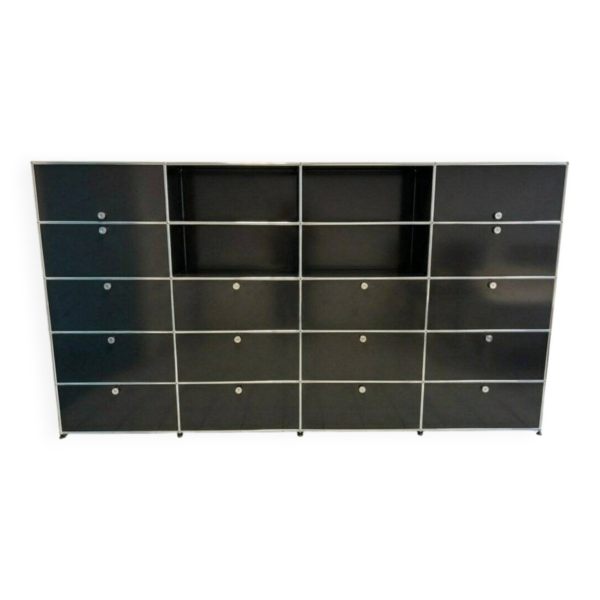 4-Module Bookcase in Chromed Metal and Blue Iron from USM Haller, 1970s