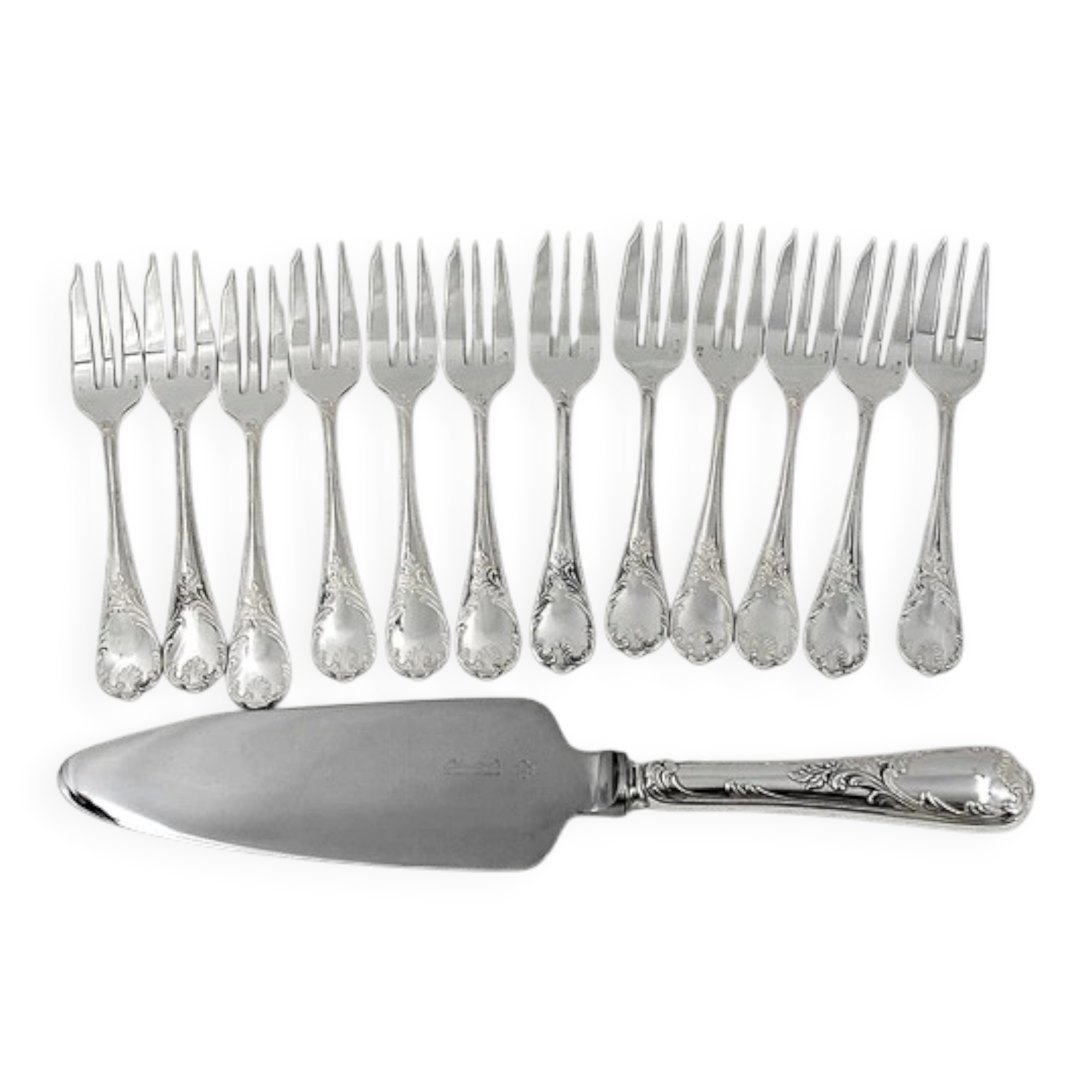 Christofle Marly, cake service: 12 forks + serving cake knife.