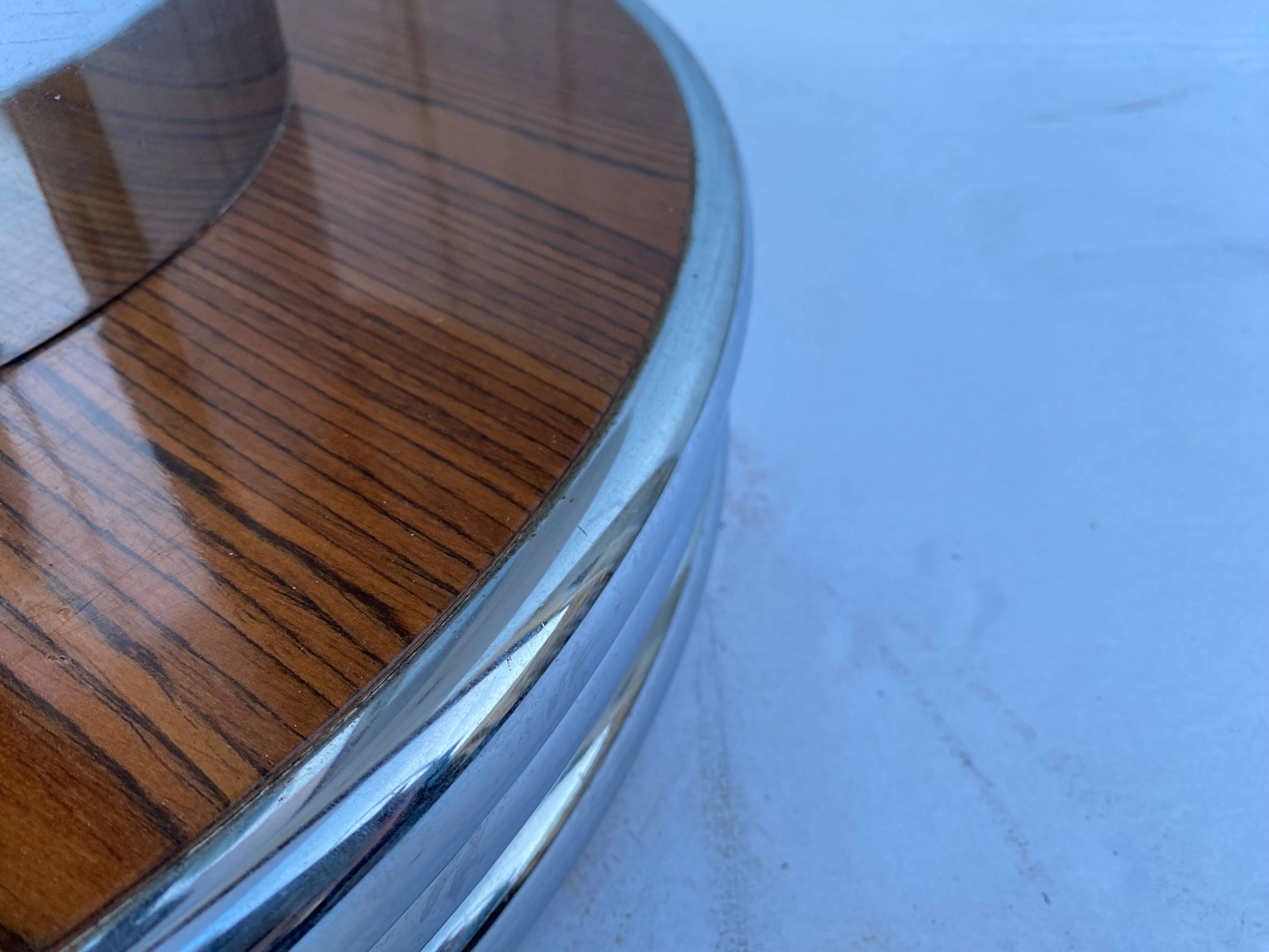 Round coffee table in smoked glass, chromed metal and wood, 1960s