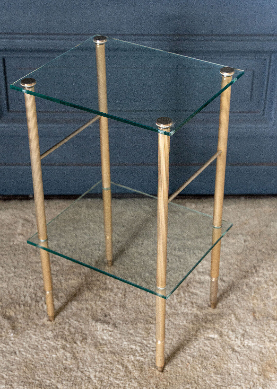 Bedside table 1980 golden metal 2 glass tops