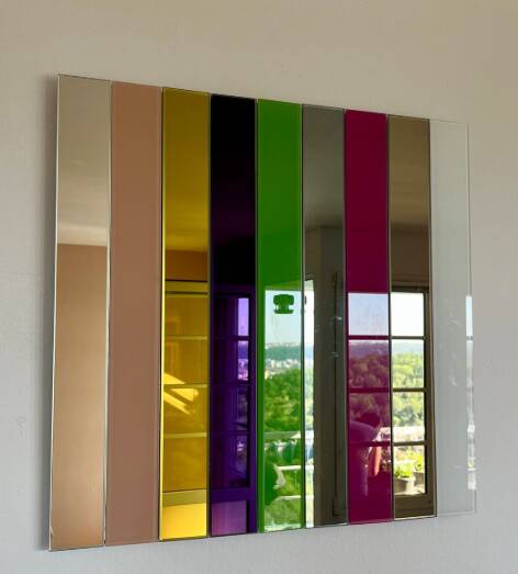 Andrea Lussoli — sculptural wall mirror in coloured glass, signed