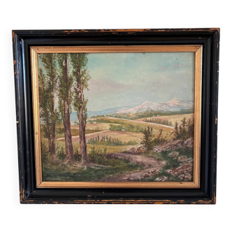 Vintage original landscape oil painting: Countryside nature wall art