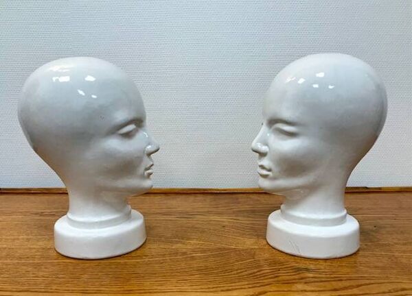 Rare lot de 2 têtes céramique Scheurich West Germany année 50-60