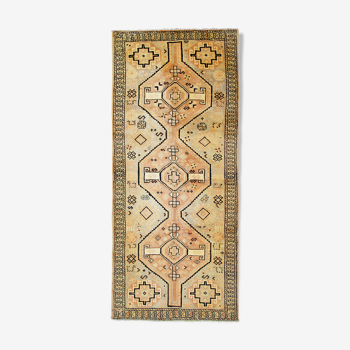 Persian Cream Tribal Runner Rug Handwoven Long Wool Carpet- 130x285cm