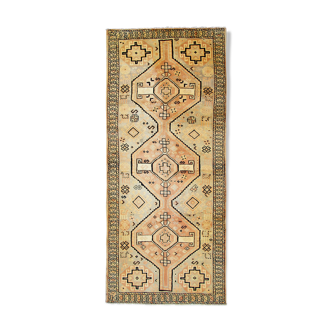 Persian Cream Tribal Runner Rug Handwoven Long Wool Carpet- 130x285cm