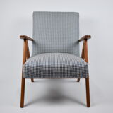 Fauteuil original vintage 60s, édition VAR, entièrement restauré, tissu de poule, élégant
