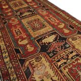 Red & Mustard Vintage Lankaran Geometric Wool Runner Rug 304 x 115 cm