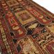 Tapis de couloir vintage Lankaran géométrique en laine rouge et moutarde, 304 x 115 cm