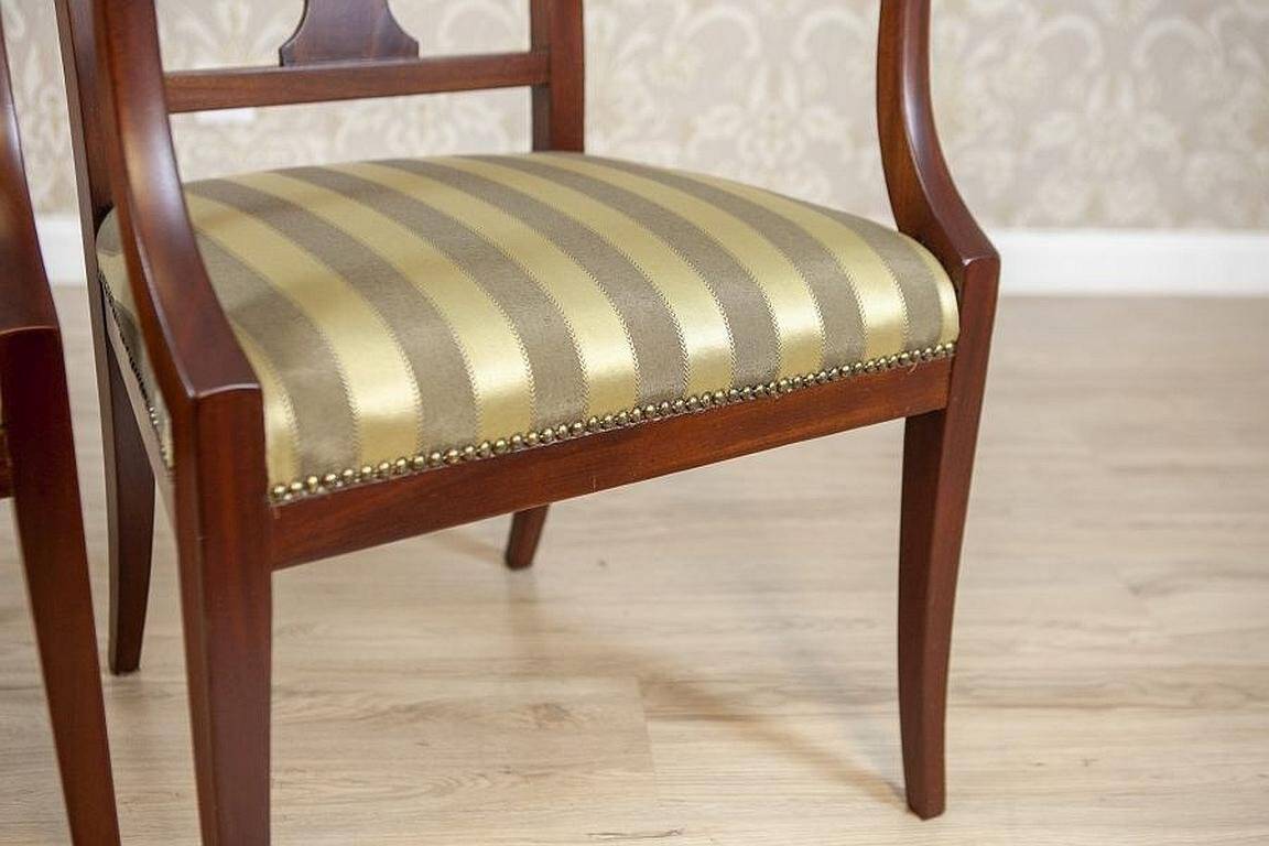 Set of Armchairs in Classicizing Forms in Striped Upholstery, 1990s