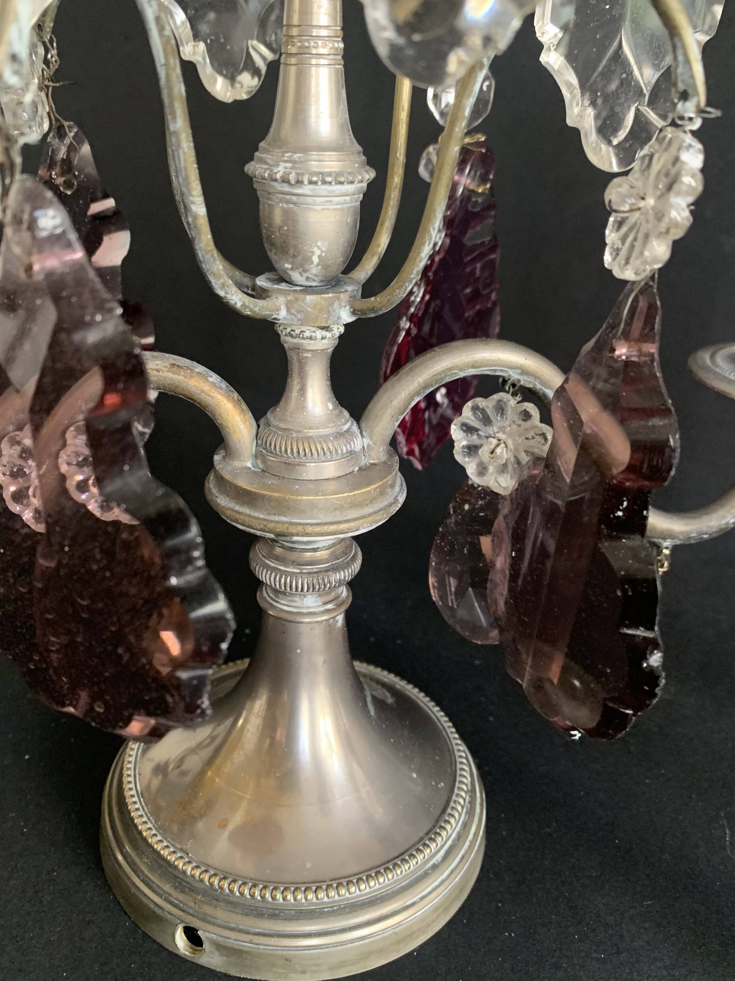 Pair of crystal tassel candelabras, 2-light candelabra, 1920,