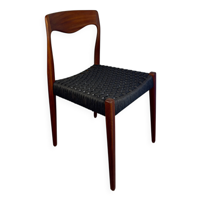 Chaise de salle à manger – Teck et corde danoise noire, 1960