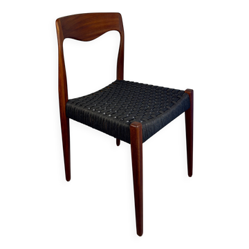 Chaise de salle à manger – Teck et corde danoise noire, 1960