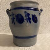 Grease pot in blue-patterned stoneware